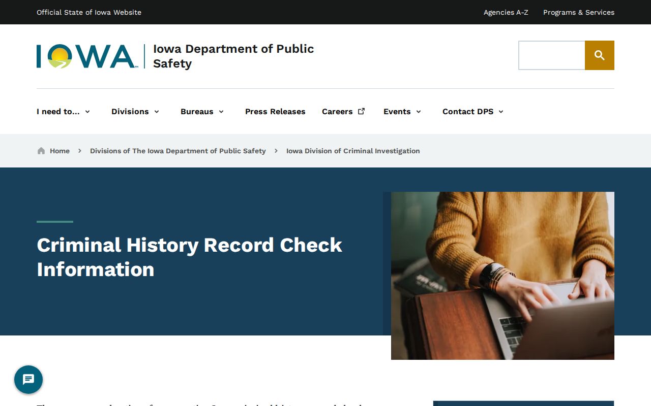 Iowa DCI official criminal history check for Scott County