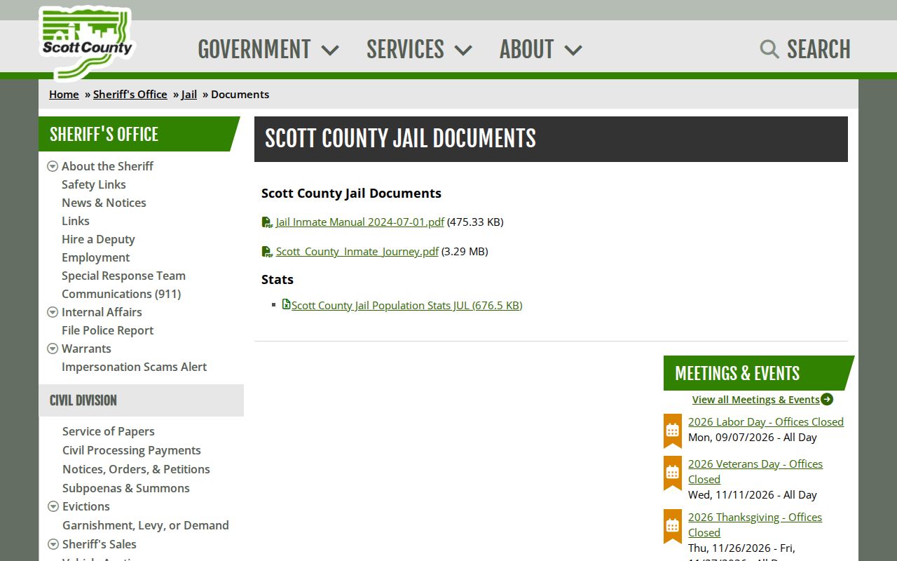 Scott County jail documents for arrest and booking record context