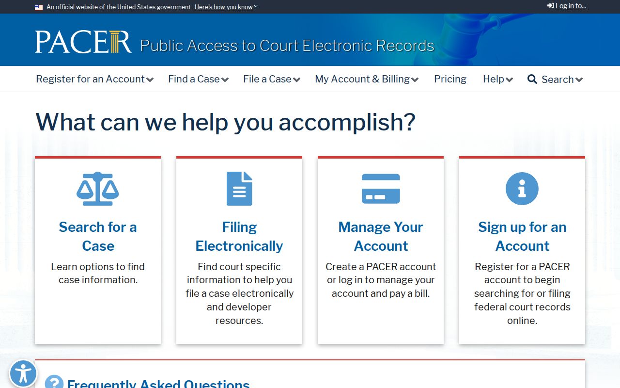PACER search access for federal court cases from Scott County
