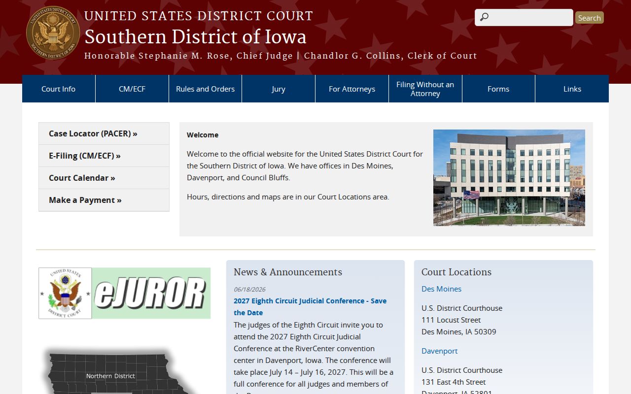 Southern District of Iowa federal court information for Scott County cases
