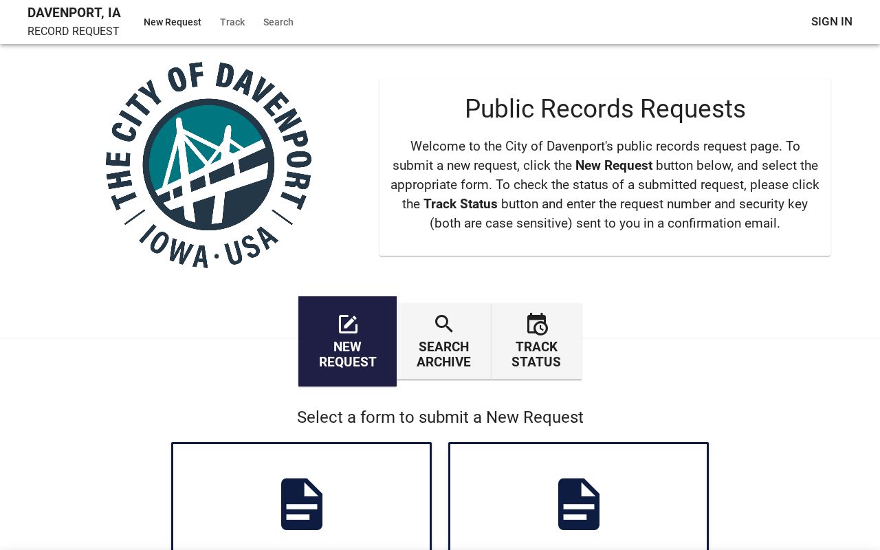 Davenport record check through the city JustFOIA request portal