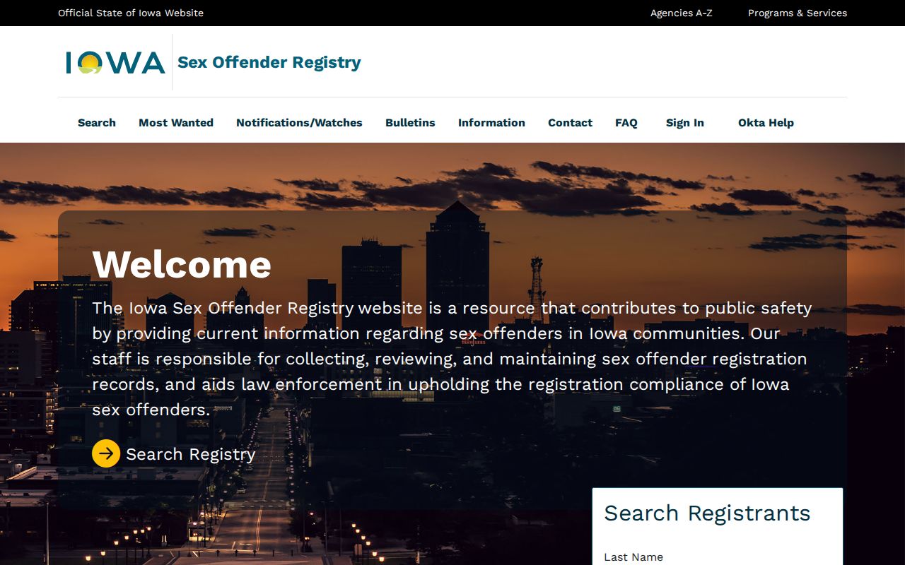 Scott County sex offender lookup on the Iowa registry basic search